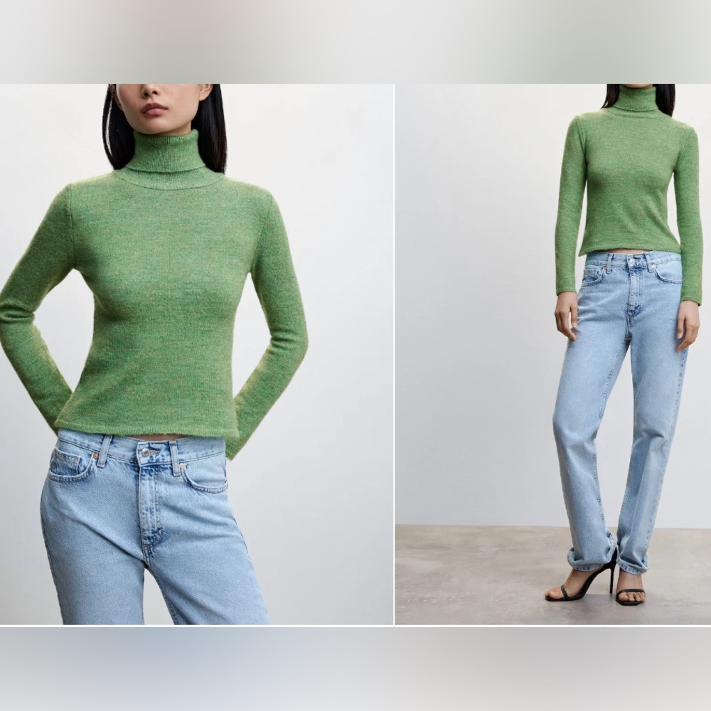 Mango Wool Blend Green Turtleneck soft knit Sweater